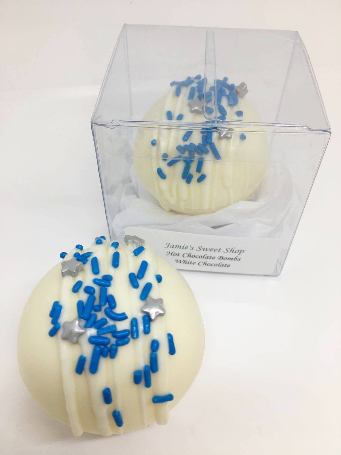 White and Blue Hot Chocolate Bomb