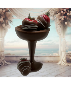 Champaign Glass of Chocolate with Three chocolate dipped Strawberries