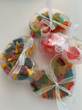 Heart boxes filled with  M&M's,,Gumie Bears, Jolly ranchers, Gummie Hearts